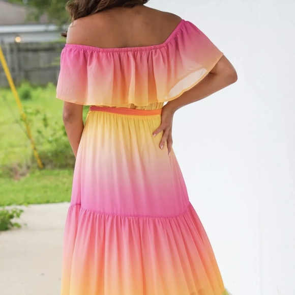 NWT Rainbow Ombre Boho Maxi Summer Dress S: Sm-Med - Picture 11 of 13